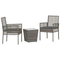 Set de Bistro de Jardín de 3 Piezas con Cojines en Gris de Poliratán - details 1