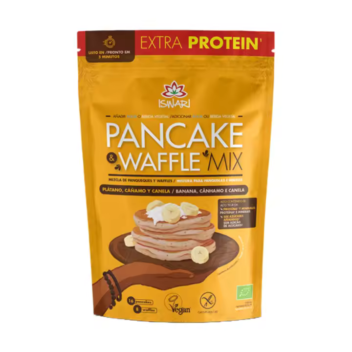 Pancake & Waffle Mix con extra protein 400g Iswari  – Plátano, Cáñamo y Canela - 1