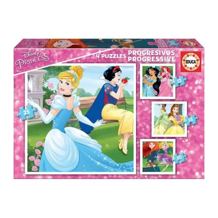 Puzzles Progresivos Princesas Disney 12+16+20+25 de Educa - 1