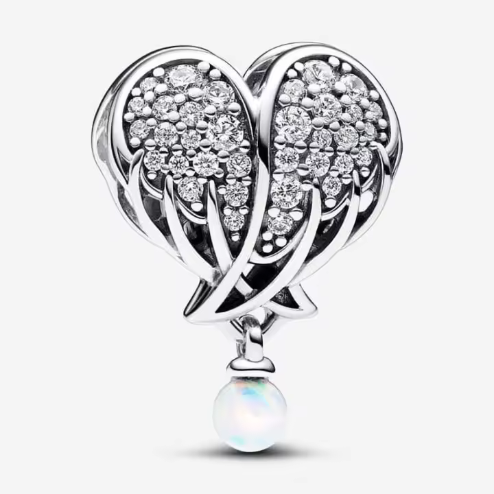 Pandora Charm de Colgante en Plata de Ley Alas de ángel y corazón brillantes，Incluye Caja Original - 1
