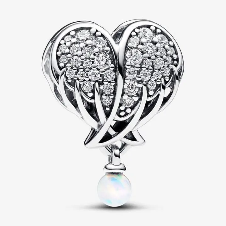 Pandora Charm de Colgante en Plata de Ley Alas de ángel y corazón brillantes，Incluye Caja Original - 1
