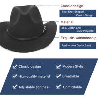 Sombrero De Vaquero Occidental Para Hombres Y Mujeres Amplio Para Otoño Invierno Estilo Cowgirl Fedora Casual Material COTON Y POLYESTER - details 2