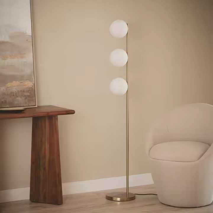 Ledkia Lámpara de Pie Metal y Cristal Moonlight Brass 3 Focos Dorado - 1