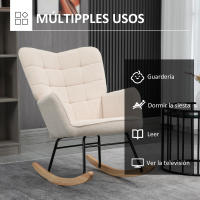 HOMCOM Mecedora de Borreguito Silla Mecedora con Patas de Madera de Haya y Marco de Acero Mecedora para Lactancia Carga 120 kg para Dormitorio Salón - details 2