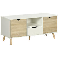 HOMCOM Mueble de TV con Cajón 2 Puertas y Compartimiento Mesa para TV para Televisores de hasta 50 Pulgadas Aparador de Salón para Dormitorio 110x40x50 cm Blanco y Natural - details 0