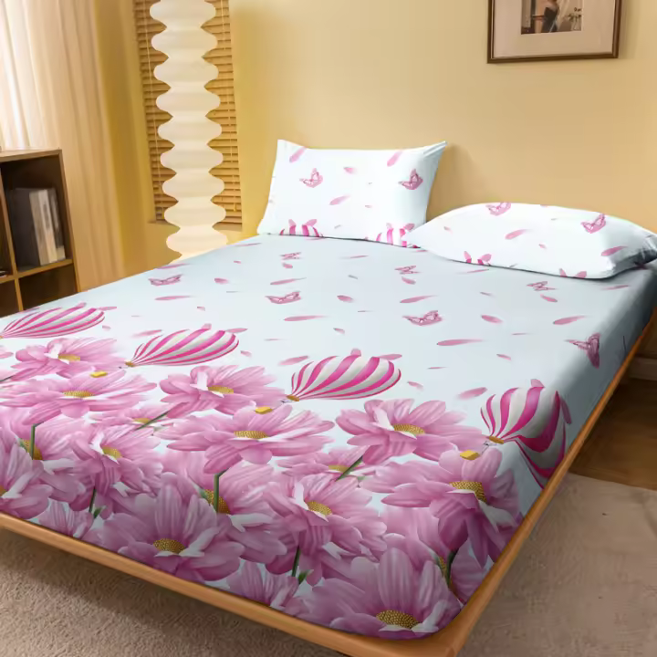 Sábana Ajustada Moderna Y Sencilla Con Diseño De Flores Y Globos En Acabado Mate Cobertura De Cama Sin Almohadillas Incluidas - 1
