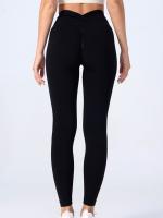 Pantalones Deportivos De Cintura Alta Sin Costuras Con Levantamiento De Glúteos En Parche De Melocotón V-Fold Para Mujer - details 6