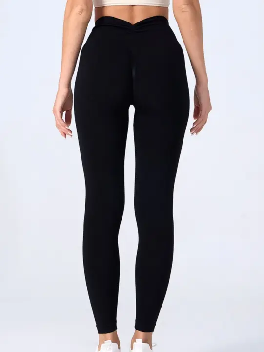 Pantalones Deportivos De Cintura Alta Sin Costuras Con Levantamiento De Glúteos En Parche De Melocotón V-Fold Para Mujer - 1