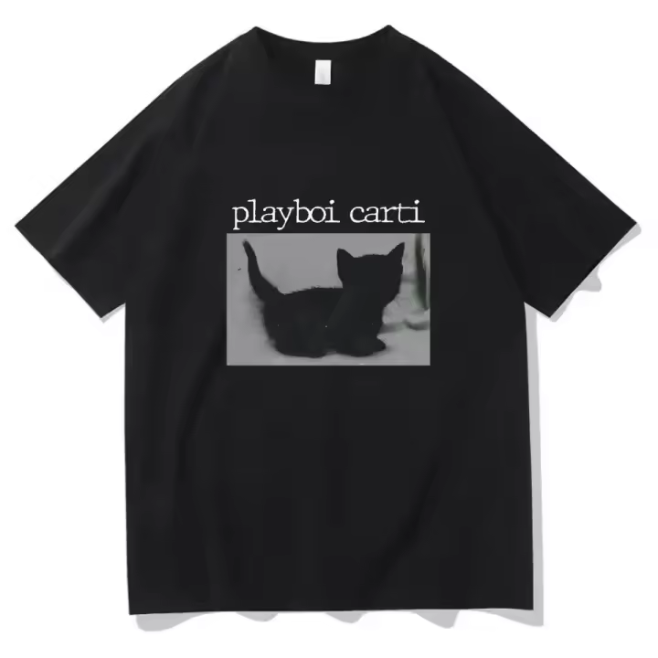 Camiseta Playboi Carti Oversize Para Hombres Estampado De Gato Harajuku Estilo Hip-Hop Camiseta Casual De Calidad Con Estilo Rapper En Talla S M L XL XXL XXXL - 1