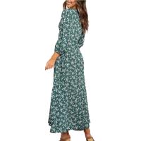 Vestido Bohemio De Florales Para Mujer Largo Manga Casi Hasta El Codo Estilo Casual Cintura Alta Impresión Vestido Maxi Para Playa - details 6