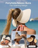 Sombrero de Ala Ancha para Mujer, de Paja, Con Cola de Caballo rizada, para Playa, Verano, Protección UV, plegable, para Viajes - details 1