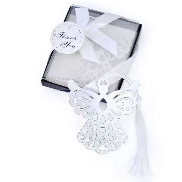 Pack de 12 a 42 unidades de Marcapáginas con forma de ángel, Recuerdo para invitados de comunión, Marcapáginas de metal con forma de ángel, Detalles originales para comunión, Recuerdos comunión de niña y comunión de niño, Regalantes.com - 1
