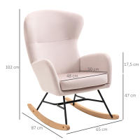 HOMCOM Silla Mecedora Tapizada en Terciopelo Sillón Balancín Relax con Asiento Acolchado Reposabrazos y Pies de Madera de Haya para Salón Dormitorio 65x87x102 cm Rosa - details 2