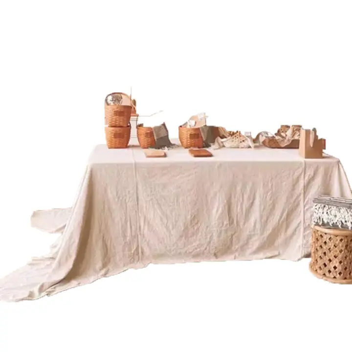 Mantel De Poliéster Beige Estilo Crema Francesa Con Pliegues Para Bodas Fiestas Vacaciones Decoración De Cocina Y Comedor - 1