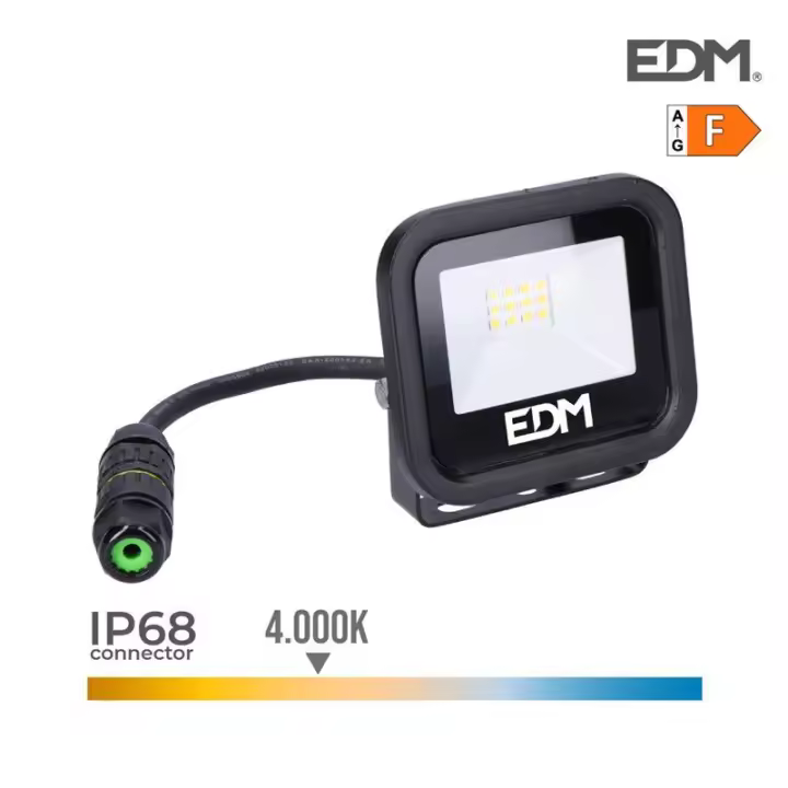 Edm Foco Proyector LED 10W 800lm 4000K Luz Día Black Series 9,2x8,1x2,7cm - Alta Luminosidad - 1