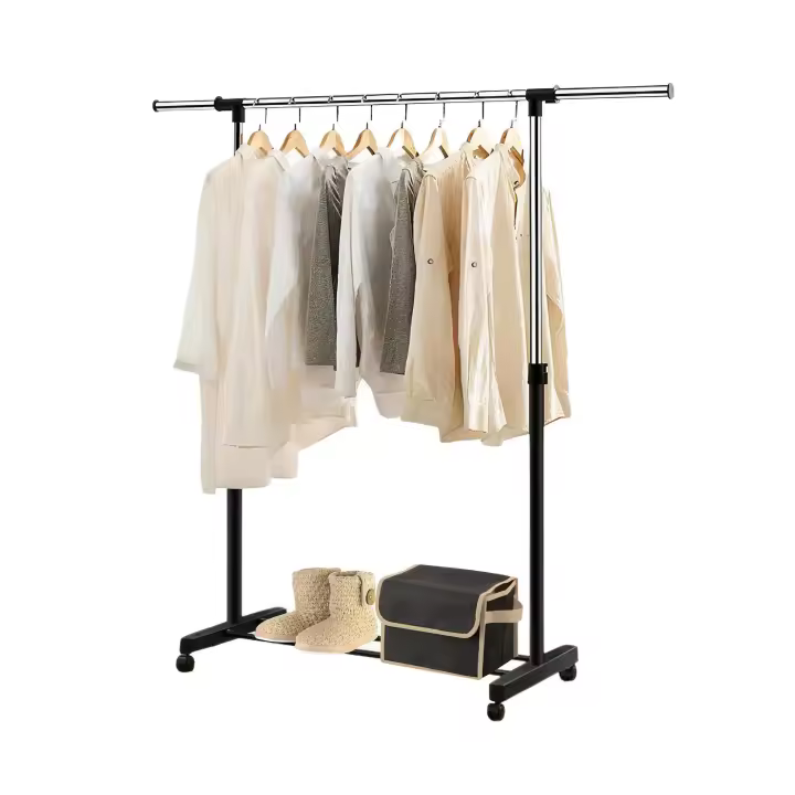 Vicyol S&D Perchero Burro Extensible. Perchero de Pie con Ruedas y Baldas de Almacenamiento Inferior. Burro Ropa Resistente, con Altura Ajustable. Perfecto para Hogar, Dormitorio, Pasillo. - 1