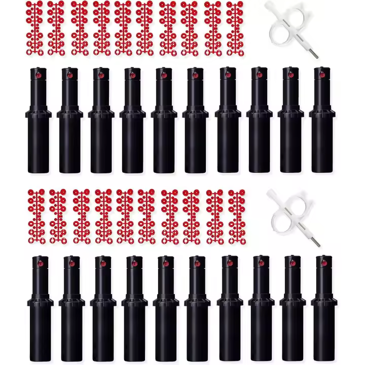 Pack de 20 Aspersores Hunter PGP-ADJ + 2 Llaves de Ajuste Este pack de 20 aspersores rotativos Hunter PGP-ADJ incluye 2 llaves de ajuste, ofreciendo una solución completa para el riego de áreas verdes. Ideal para jardinería y paisajismo profesional. - 1