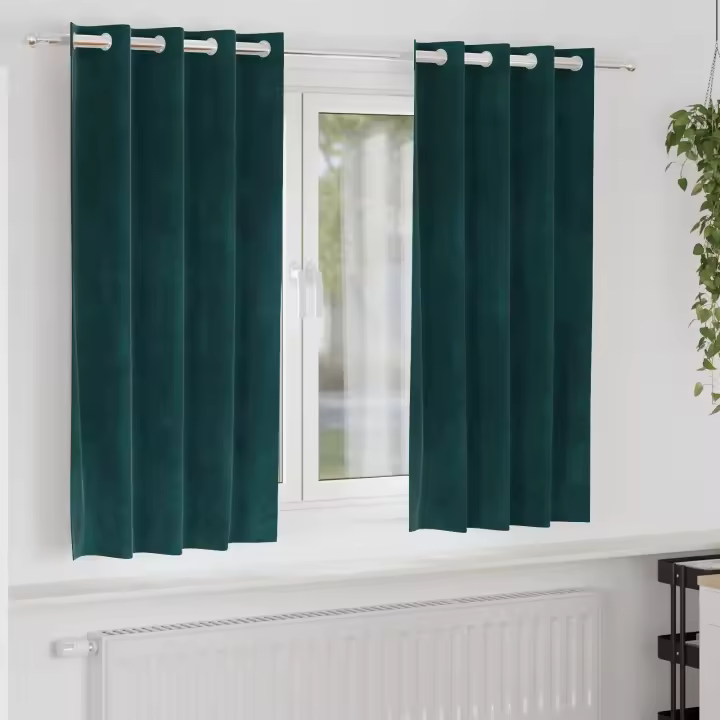 Cortinas Blackout con Ojales 2 pcs Verde Oscuro Terciopelo - 1