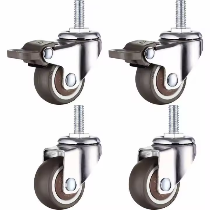 Juego De 4 Ruedas Para Muebles Pequeños - 25 Mm - Tpe De Goma Blanda - M6 X 15 Mm - Rosca (2 Piezas Con Freno) (25 Mm) - 1