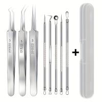 Kit De 3/5/8 Piezas De Pinzas Para Extraer Puntos Negros Curvas Herramienta Profesional De Limpieza Facial Para Eliminar Acné Y Blemishes De Acero Inoxidable - details 1