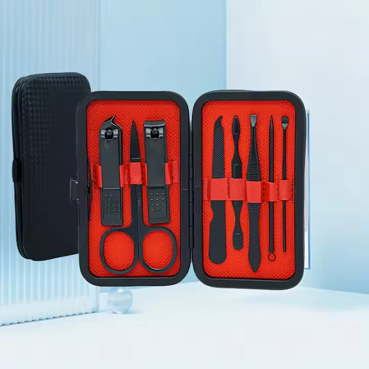 Set De Manicura Tema MariposaFantasy Con Herramientas De Cuidado De Uñas De Acero Inoxidable Elegante Casillero Rojo Y Negro Unisex Profesional - 1
