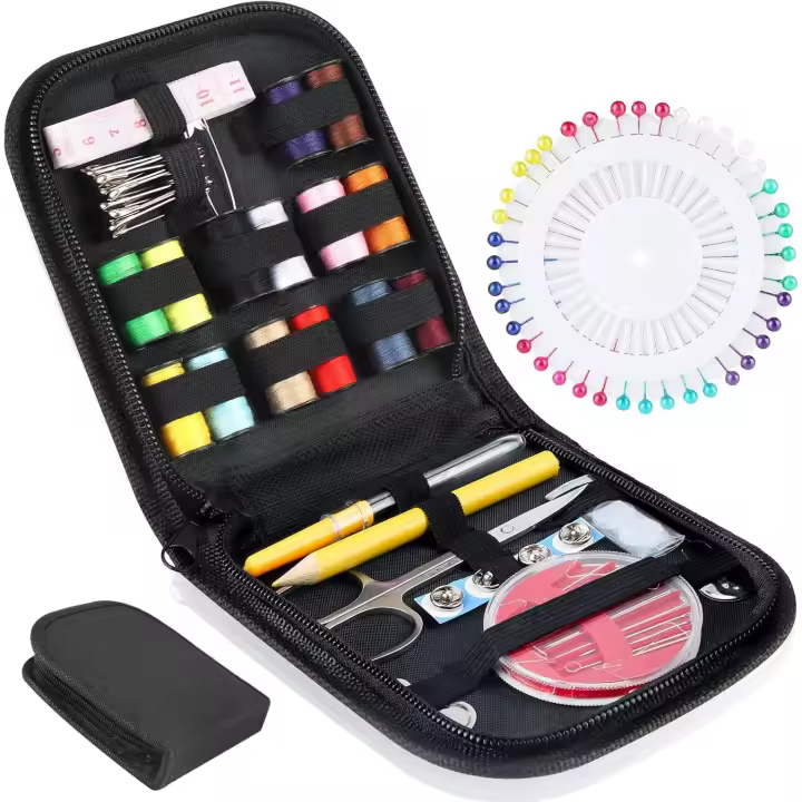 Kit de costura de viaje, 94 piezas de suministros de costura Premium de bricolaje, kits de costura pequeños para adultos, principiante, aguja e hilo, viaje y emergencia - 1