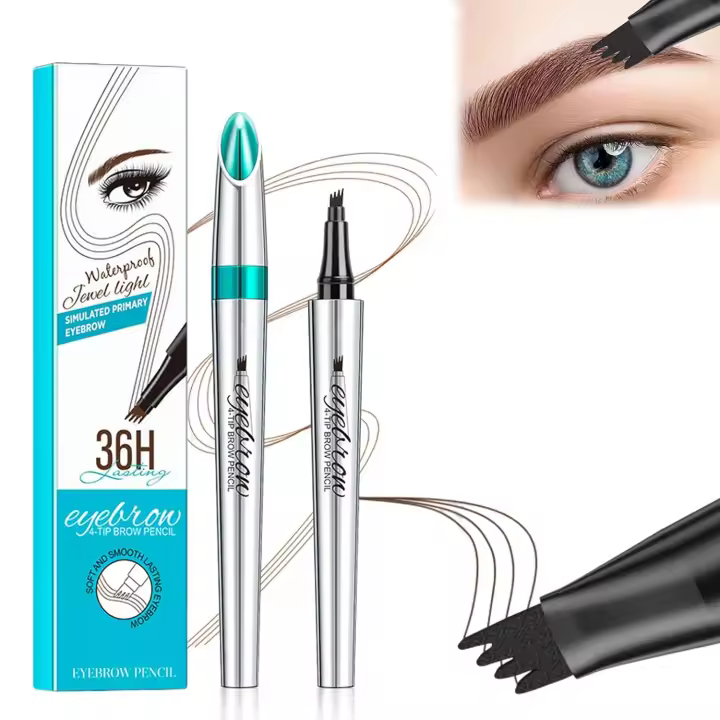 Lápiz de cejas 3D resistente al agua con microblading, lápiz de tatuaje con 4 puntas, microlápices de maquillaje de 4 puntas, lápiz para contorno de cejas, lápiz Iquid Eye Brow de larga duración (marrón oscuro) - 1