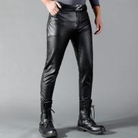 Pantalones De Cuero Para Hombre Corte Fino Ajustado Elasticidad Moda Pantalones De Motociclista Para Noche Club Fiesta Y Danza - details 1
