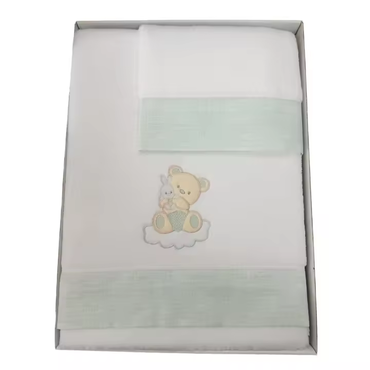 Juego de Sábanas de Cuna Coralina Baby Pecas - Diseño de Ositos y Estrellas, Coralina Extrasuave 100% Poliéster, Fabricado en Europa Mommata - 1