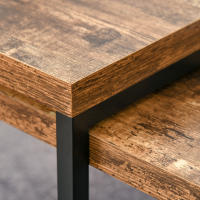 HOMCOM Juego de 2 Mesas de Centro, Mesa Nido Moderna, Mesitas Auxiliares, Marco de Metal, para Salón, Dormitorio, Grande 90x48x42 cm y Pequeña 59x42x36 cm, Marrón Rústico y Negro - details 3