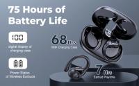 Auriculares inalámbricos para deportes con gancho de oreja flexible, graves profundos, micrófono con cancelación de ruido, 15 horas de reproducción, 90 horas de batería, carga rápida USB-C, auriculares seguros para correr con pantalla LED dual - details 2