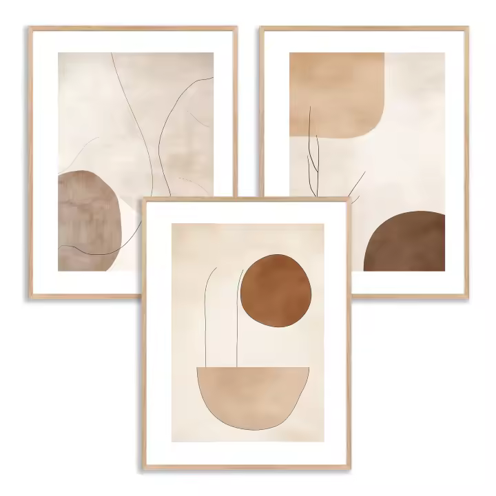 Conjunto de 3 láminas decorativas para el hogar con diseños abstractos en tonos tierra - Arte de pared elegante en tonos marrones - Láminas para decoración del hogar - Láminas decorativas boho - 1