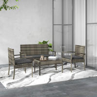 Outsunny Conjunto de Jardín de Ratán Sintético Juego de 4 Piezas Muebles de Jardín con 2 Sillones 1 Sofá de 2 Plazas y 1 Mesa de Centro de Tablero de Vidrio para Patio Gris - details 1