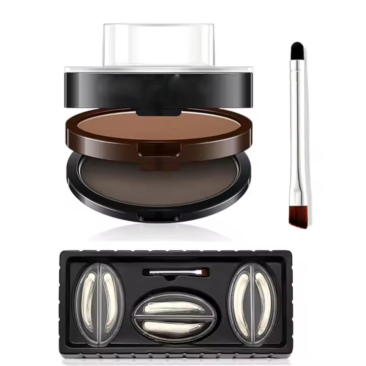 Set de sellos Spectaclescene Deluxe, 3 sellos para cejas, sellos de doble capa para mujer, resistentes al agua, polvo para cejas (02 # Marrón claro + Marrón brillante, 1) - 1