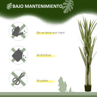 HOMCOM Planta Artificial de Yuca en Maceta 190 cm Planta Falsa con 39 Hojas Realistas para Decoración en Hogar Salón Oficina Jardín Ø17x190 cm Verde - details 5