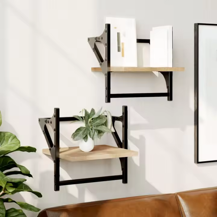 Estantes de pared con barras 2 uds roble Sonoma 30x25x30 cm - 1
