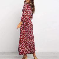Vestido Bohemio De Florales Para Mujer Largo Manga Casi Hasta El Codo Estilo Casual Cintura Alta Impresión Vestido Maxi Para Playa - details 10