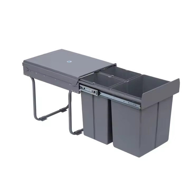HOMCOM Papelera de Cocina Cubo de Basura para la Cocina 3 Contenedores de Reciclaje 1x20L y 2x10L Clasificación de Residuos Metal y Plástico 48x34,2x41,8 cm Gris - 1