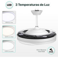 Ventilador de techo con luz de 84 W, ultra silencioso, invisible, con mando a distancia y aspas retráctiles, función verano-invierno, mando integrado blanco nieve Clase energética F iotostark-LEDUNI - details 3