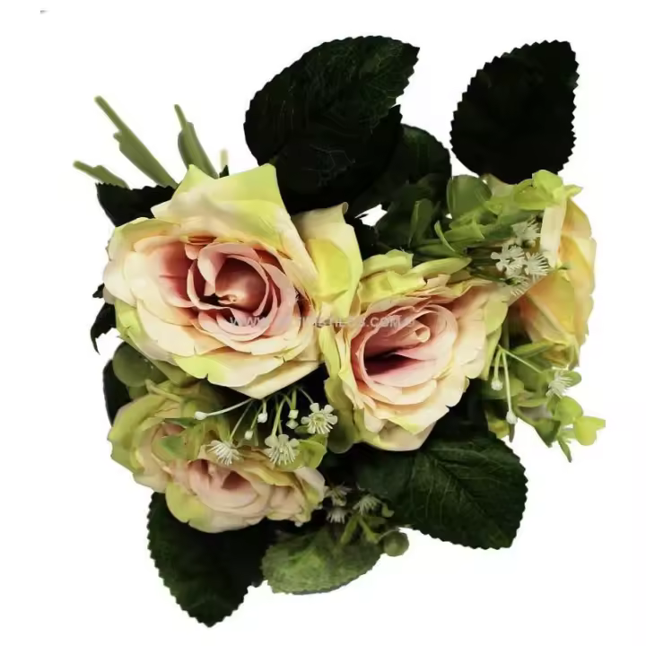 RAMO DE 5 ROSAS Raíz FLORES Inicio RAMOS - Bouquet de Rosas y Hojas de Tela - 30cms - 1