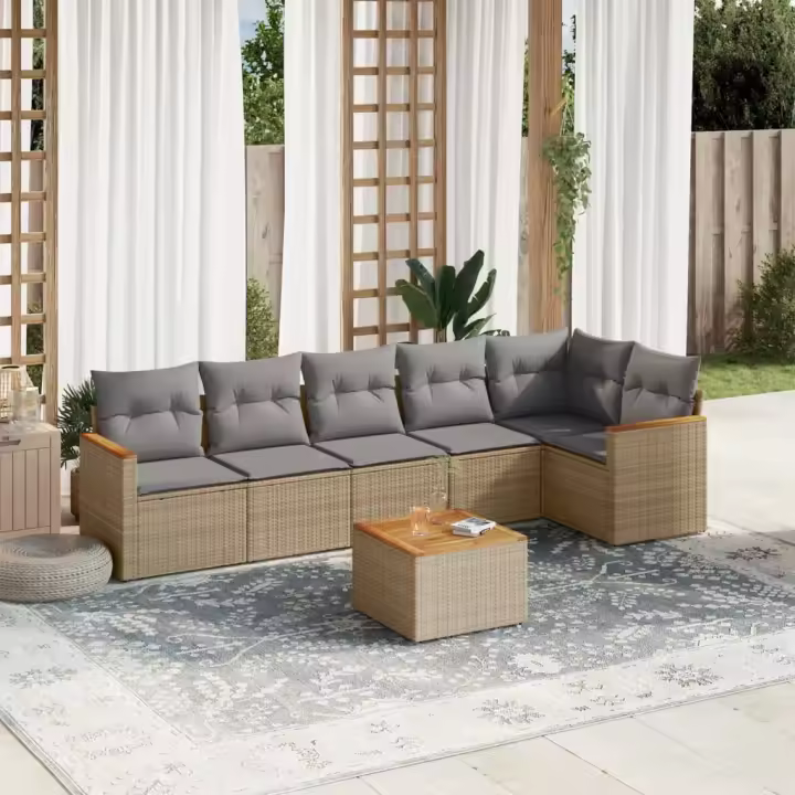 vidaXL Juego de sofás jardín con cojines beige mezcla 7 pzas ratán PE - 1