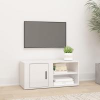 vidaXL Mueble de TV madera contrachapada blanco brillo 80x31,5x36 cm en color Blanco brillante/Marrón roble/Gris sonoma | almacenamiento funcional diseño moderno para baño dormitorio sala - details 0