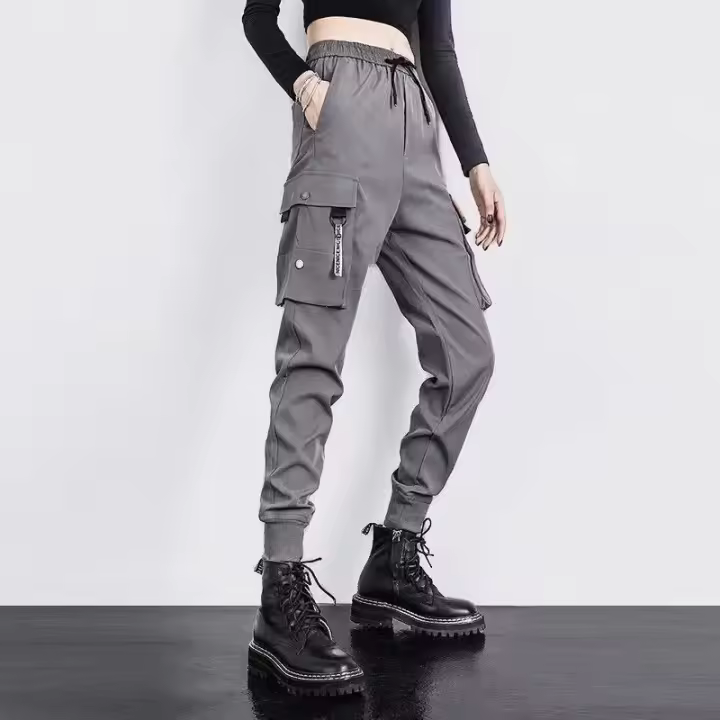Pantalones De Cargo Casual Para Mujer Estilo Hip Hop Moda Deportiva Pantalones Harem Coreanos Con Varios Bolsillos Negro Talla 5XL - 1