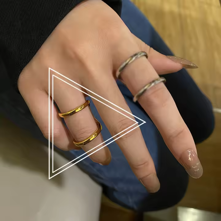 ANENJERY Anillo Doble Capa De Color Dorado Para Mujer Simple Y Venta Al Por Mayor Joyería De Fiesta Resizable Moda Actual - 1