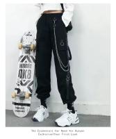 Pantalones De Mujer Estilo Coreano Tendencia Negros Sueltos Primavera Otoño Casuales Cargo High-Waisted Con Bolsillos Y Cierre Elástico - details 7