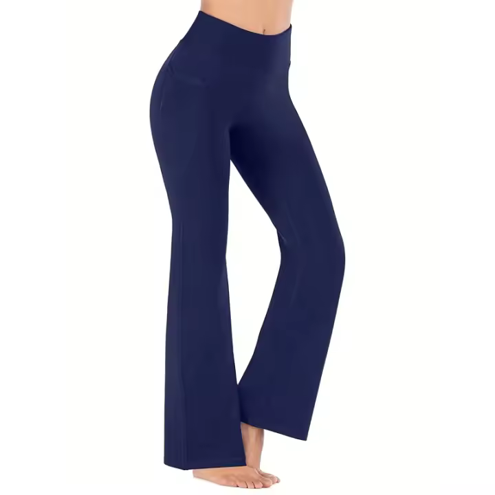Pantalones De Yoga Para Mujer Con Bolsillos High Waist Flared Leg Fitness Casual Con Ajuste Para La Panza Pantalones Completo De Poliéster Y Spandex - 1