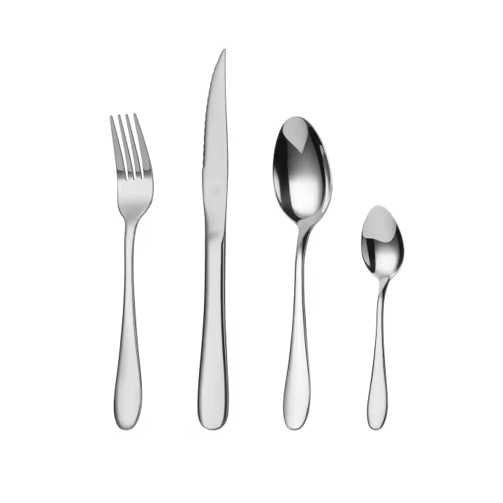 Mr.Spoon Serie Piedra Juego 24 Piezas Cubiertos económico,Acero Inoxidable 18/0,Plateado,Con cuchillo carne o mesa/Tenedor/Cuchara/Cucharilla,Apto para lavavajillas,Cuberteria,mango monobloque,Para Casa,Hotel,Restaurante 60101/24 - 1