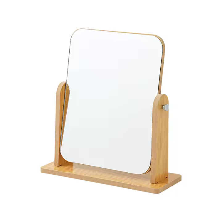 Espejo de maquillaje-360 grados de rotación permanente espejo de maquillaje de madera, rectangular, de gran tamaño para tocador, escritorio, Baño, Dormitorio - 1