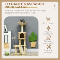 PawHut Árbol Rascador para Gatos de 116 cm Torre para Gatos Interior con Postes para Rascar Cama Cueva de Espadañas Rampa y Bolas 45x40x116 cm Beige - details 3