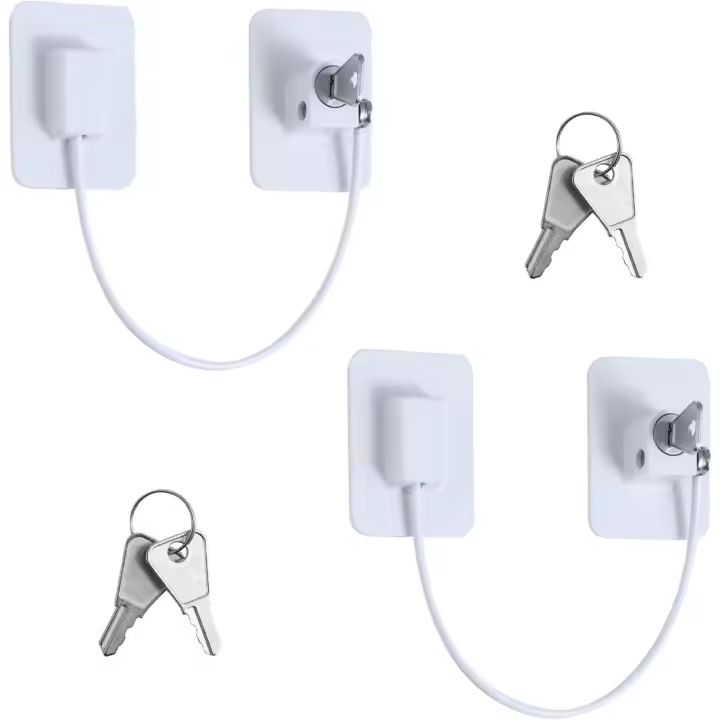 Cerraduras de ventana a prueba de niños - Con 4 llaves - Aptas para bloquear frigoríficos, puertas, armarios, cajones y lavadoras (2 piezas) - 1